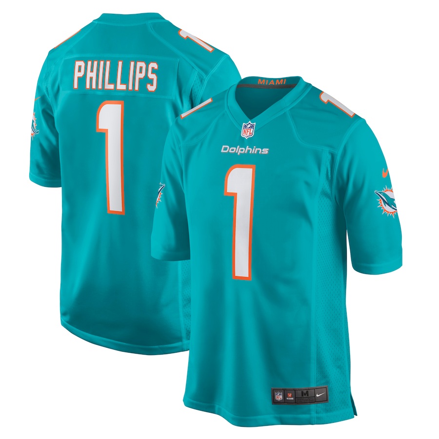 Mens Miami Dolphins #1 Jaelan Phillips Nike Aqua 2021 NFL Draft First Round Pick Game Jersey